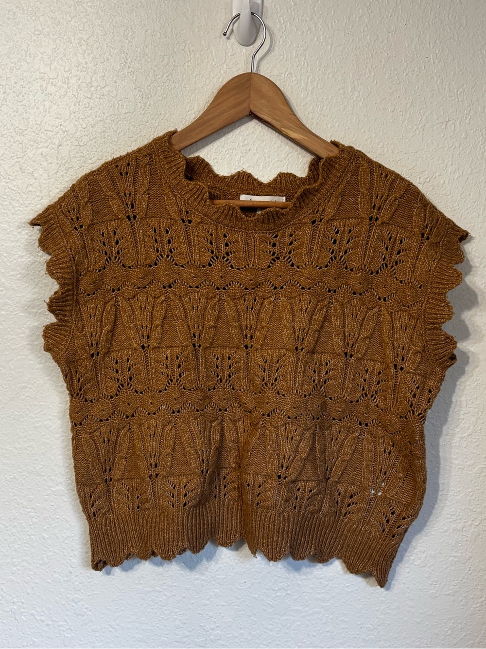 Francesca's Cottagecore Scalloped Knit Sweater Tee Small